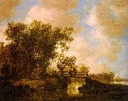 Jan van  Goyen Two Men on a Footbridge Over a Stream oil